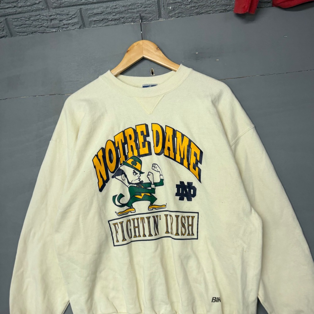 Vintage Bike Notre Dame Fighting Irish‎ Leprechaun Sweatshirt Cream XL 90s NCAA
